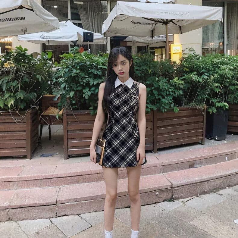 학원 스타일 체크무늬 민소매 여성 드레스 2026 여름 새로운 POLO 칼라 허리 수축 한 마디 미니 스커트 품격 치마 상세 이미지 5