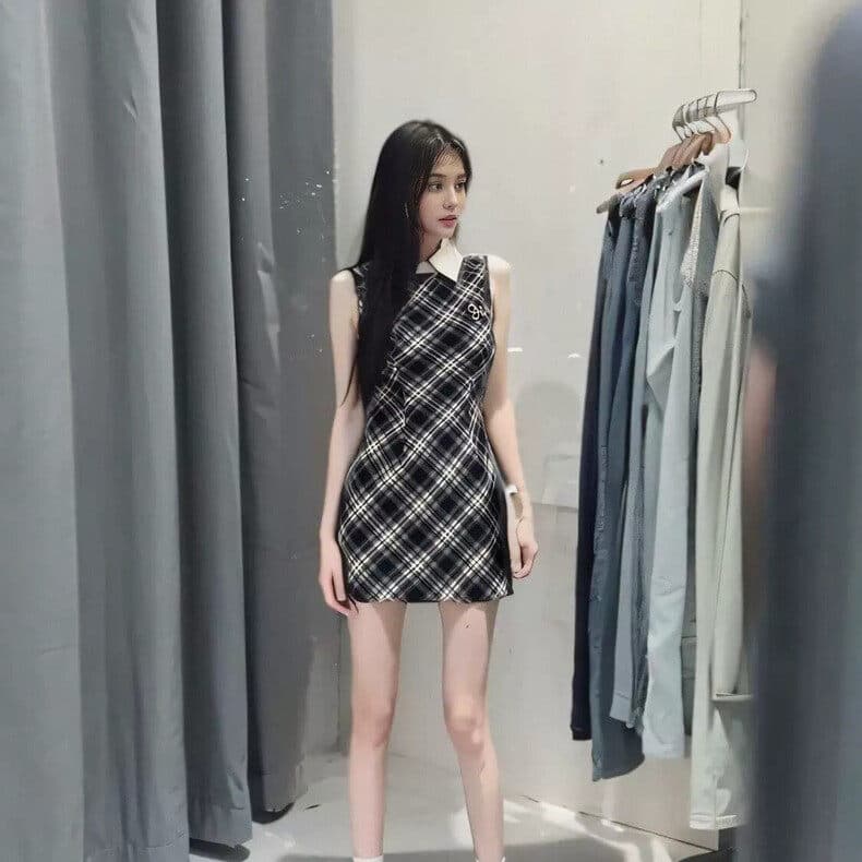 학원 스타일 체크무늬 민소매 여성 드레스 2026 여름 새로운 POLO 칼라 허리 수축 한 마디 미니 스커트 품격 치마 상세 이미지 8