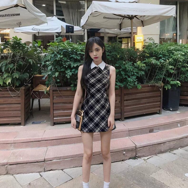 학원 스타일 체크무늬 민소매 여성 드레스 2026 여름 새로운 POLO 칼라 허리 수축 한 마디 미니 스커트 품격 치마 상세 이미지 11