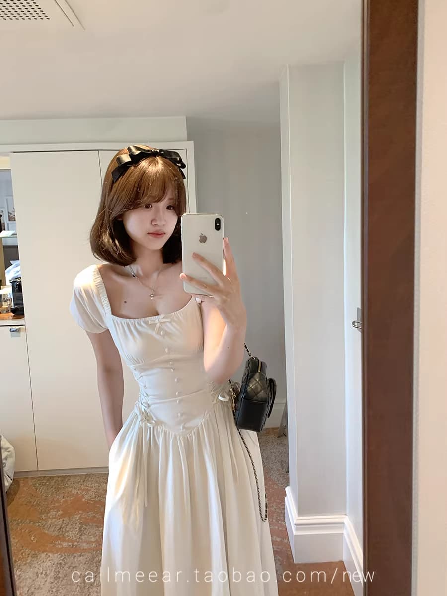 맑은 섬 캄파넬라 세과 디자인 센스 스트랩 허리 수축 슬립 드레스 2026 여름 롱 코트 한 마디 드레스 상세 이미지 9