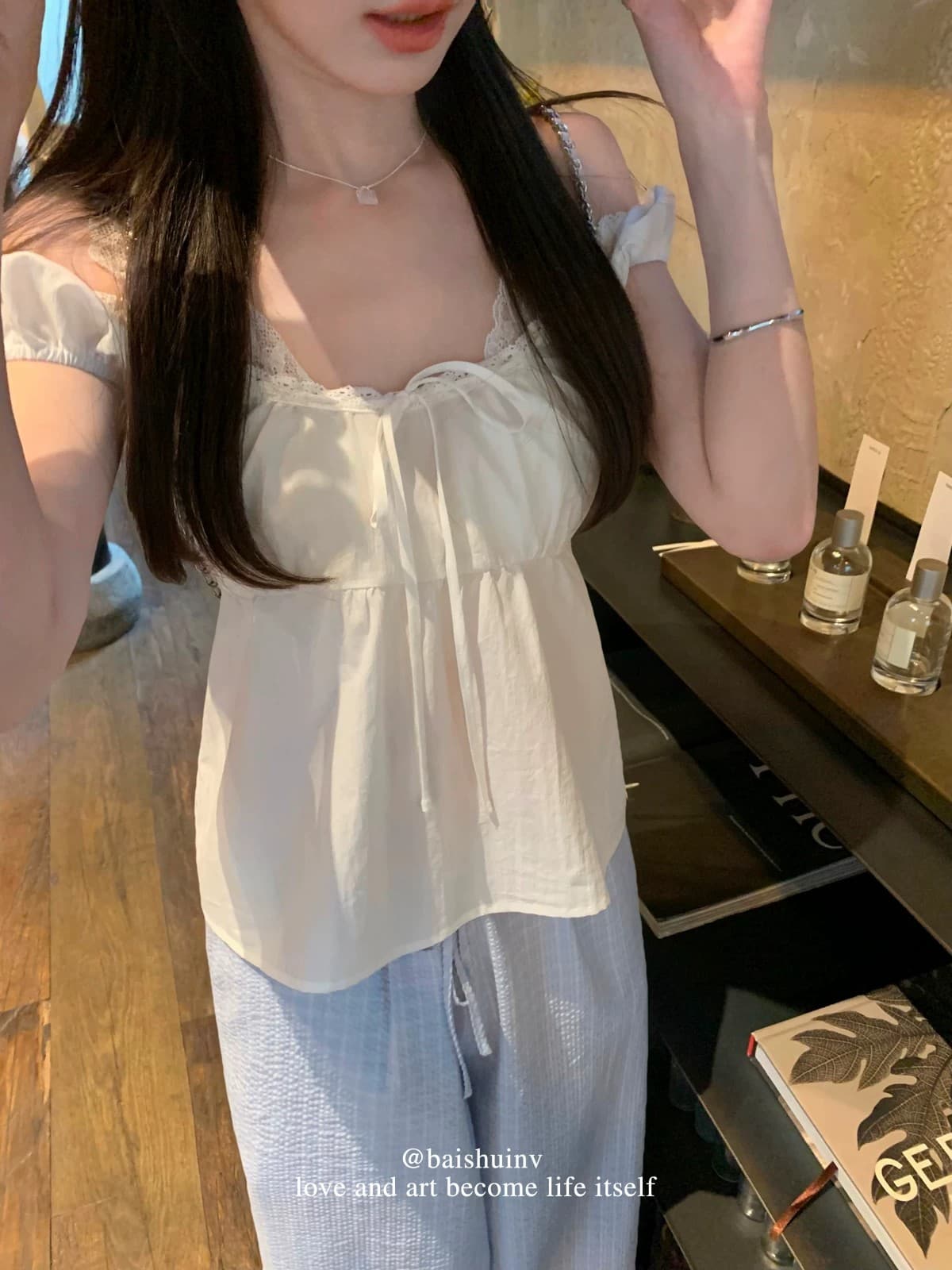 오프숄더 시폰 셔츠 여성 여름 디자인 센스 작은 대중 프랑스식 품격 루즈핏 맨위 상세 이미지 25