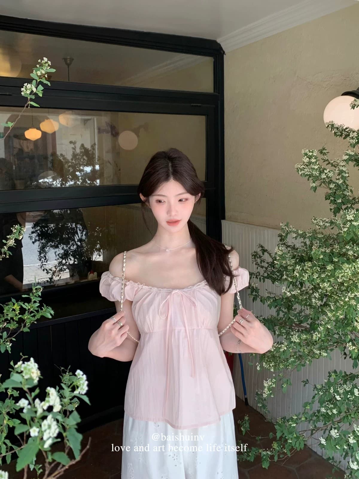 오프숄더 시폰 셔츠 여성 여름 디자인 센스 작은 대중 프랑스식 품격 루즈핏 맨위 상세 이미지 26
