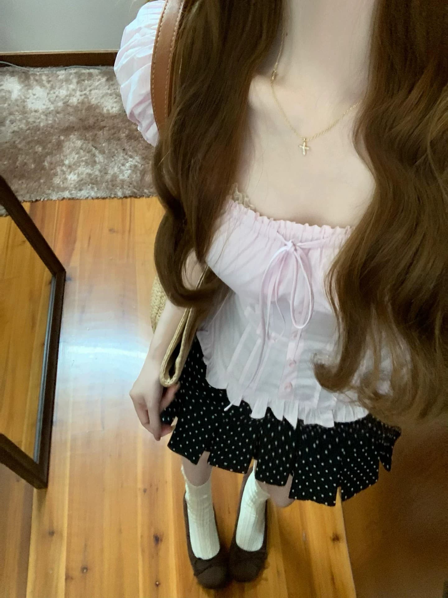 2026 여름 프랑스식 달콤함 거품 소매 나비 매듭 광장 칼라 셔츠 광장 칼라 오프숄더 작은 셔츠 상세 이미지 12