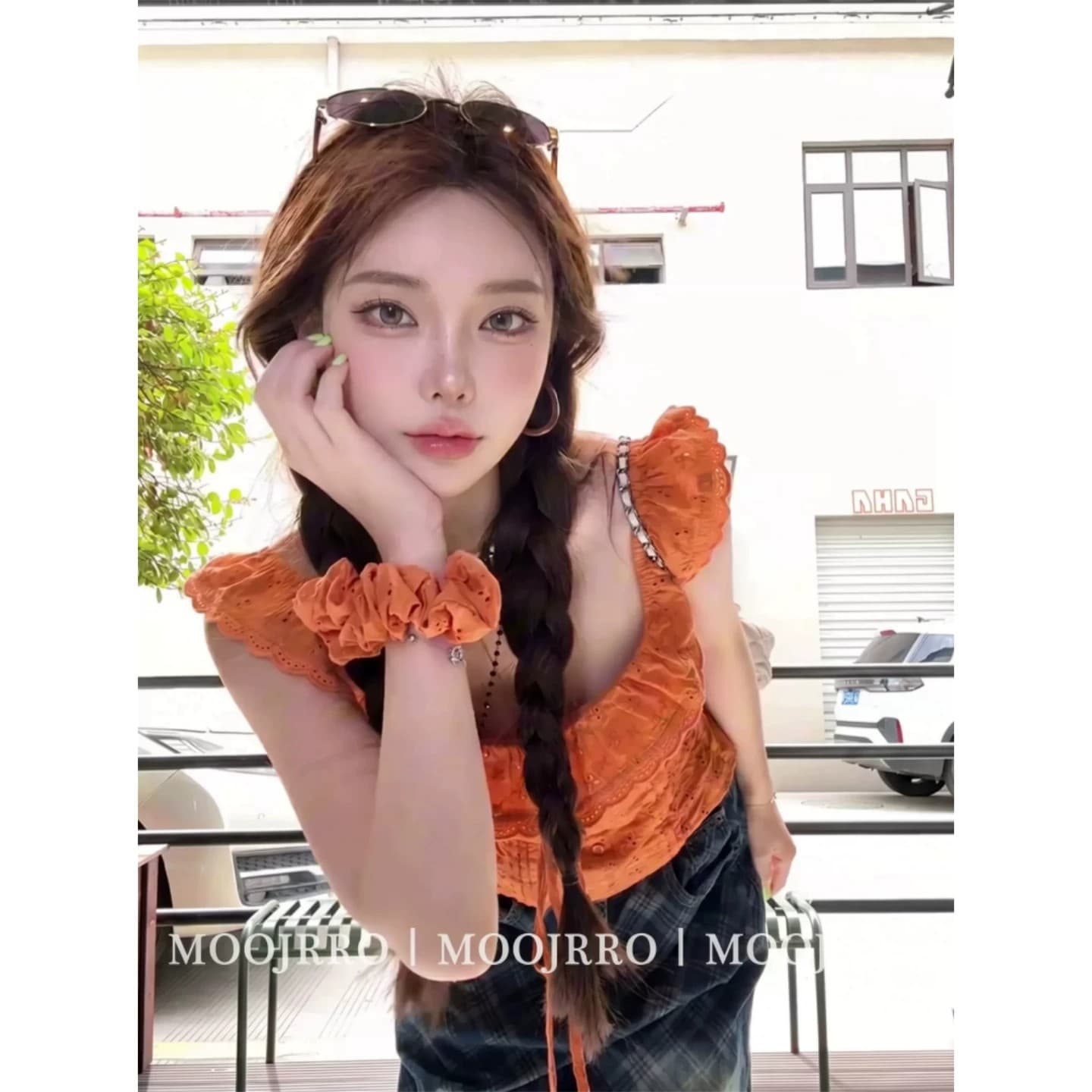 프랑스식 주황색 프릴 반팔 여성 셔츠 여름 핫걸 품격 섹시함 몸매 가꾸기 디스플레이 얇고 작은 날다 소매 쇼트 스타일 맨위 이미지 2