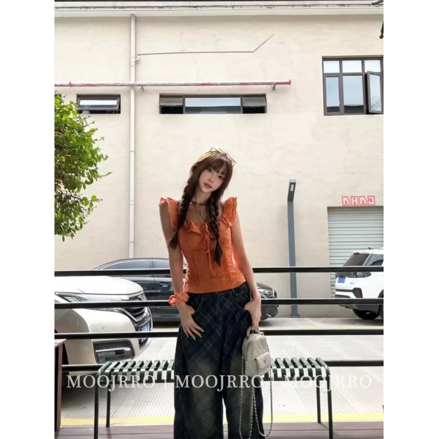 프랑스식 주황색 프릴 반팔 여성 셔츠 여름 핫걸 품격 섹시함 몸매 가꾸기 디스플레이 얇고 작은 날다 소매 쇼트 스타일 맨위 이미지 3