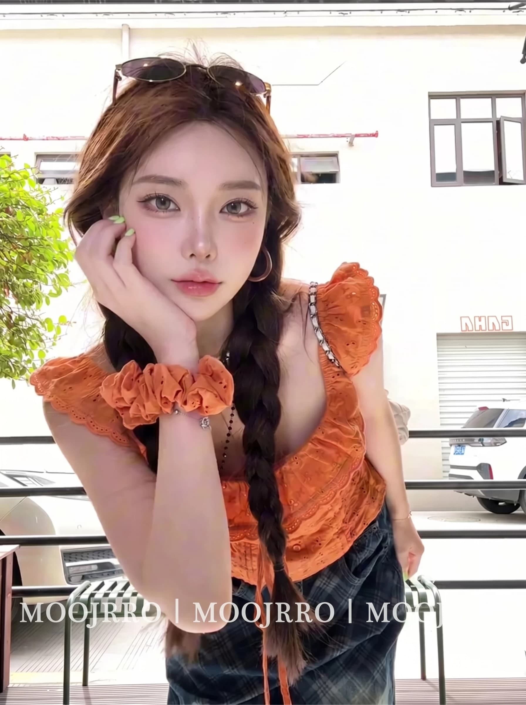 프랑스식 주황색 프릴 반팔 여성 셔츠 여름 핫걸 품격 섹시함 몸매 가꾸기 디스플레이 얇고 작은 날다 소매 쇼트 스타일 맨위 상세 이미지 2