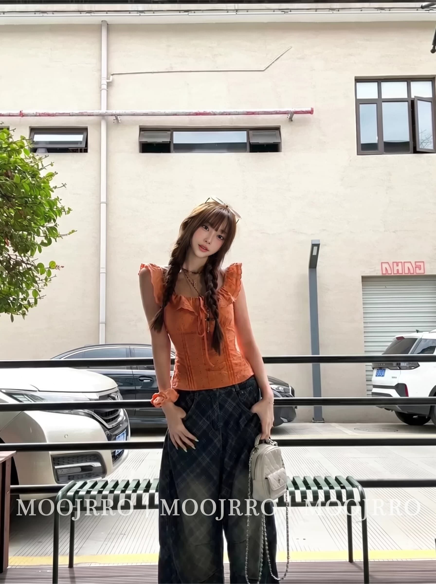 프랑스식 주황색 프릴 반팔 여성 셔츠 여름 핫걸 품격 섹시함 몸매 가꾸기 디스플레이 얇고 작은 날다 소매 쇼트 스타일 맨위 상세 이미지 4