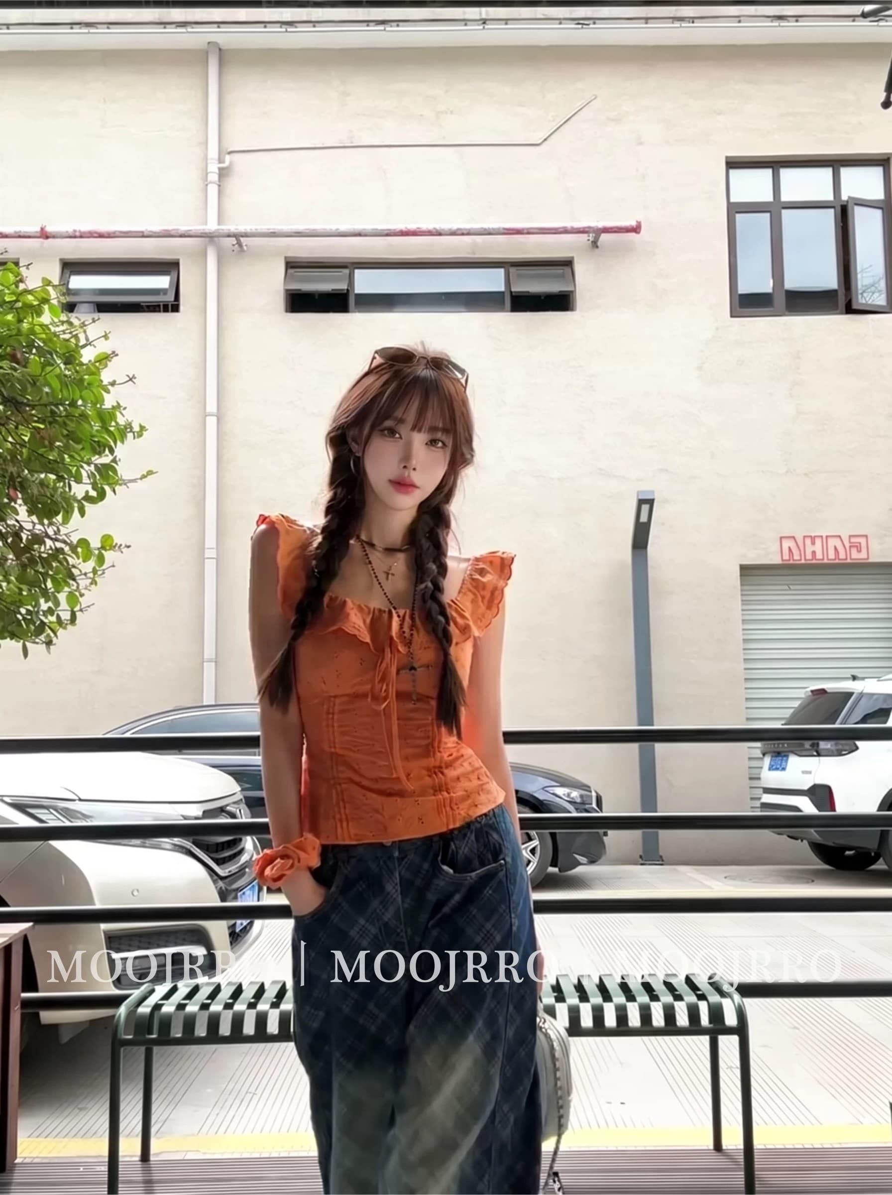 프랑스식 주황색 프릴 반팔 여성 셔츠 여름 핫걸 품격 섹시함 몸매 가꾸기 디스플레이 얇고 작은 날다 소매 쇼트 스타일 맨위 상세 이미지 5