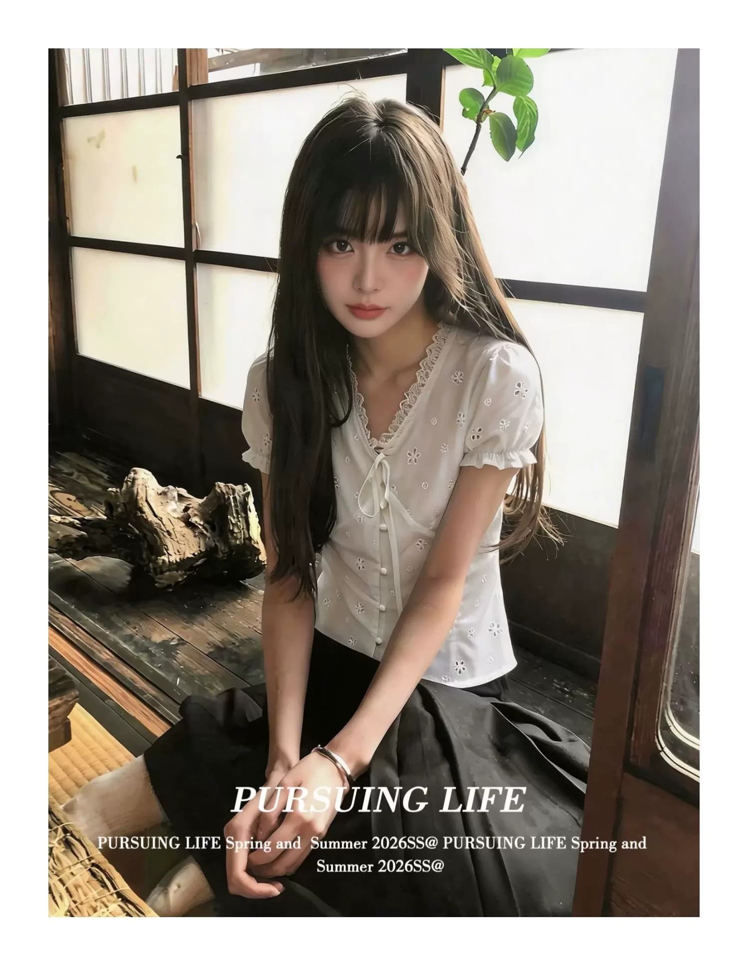 한 부서 V넥 레이스 반팔 여성 셔츠 여름 착용 가져 가라. 디자인 센스 거품 소매 셔츠 슬림해 보이는 화이트 맨위 ins 상세 이미지 5