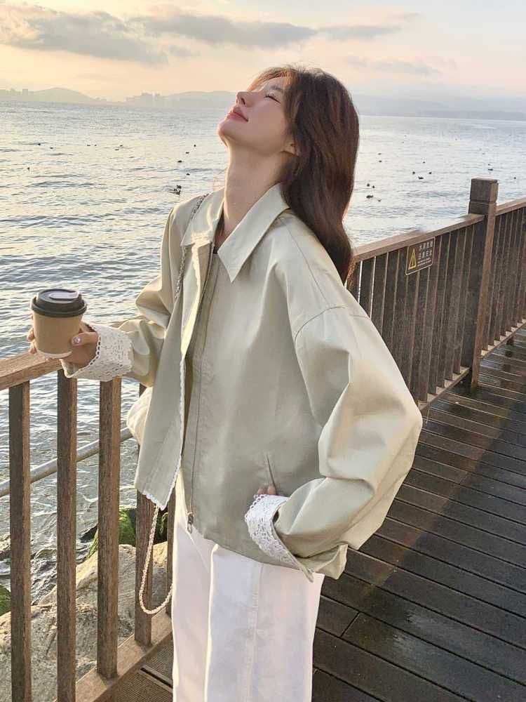2026 레이스 조각 짧은 여성 코트 작은 키 봄 새로운 캐주얼 다용도 재킷 맨위 이미지 4