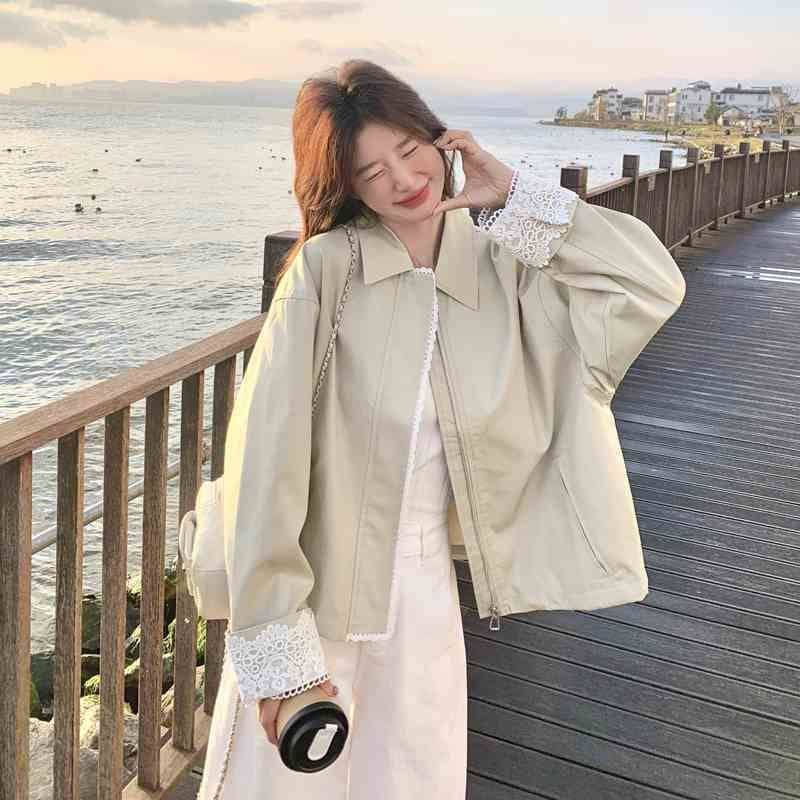 2026 레이스 조각 짧은 여성 코트 작은 키 봄 새로운 캐주얼 다용도 재킷 맨위 상세 이미지 3