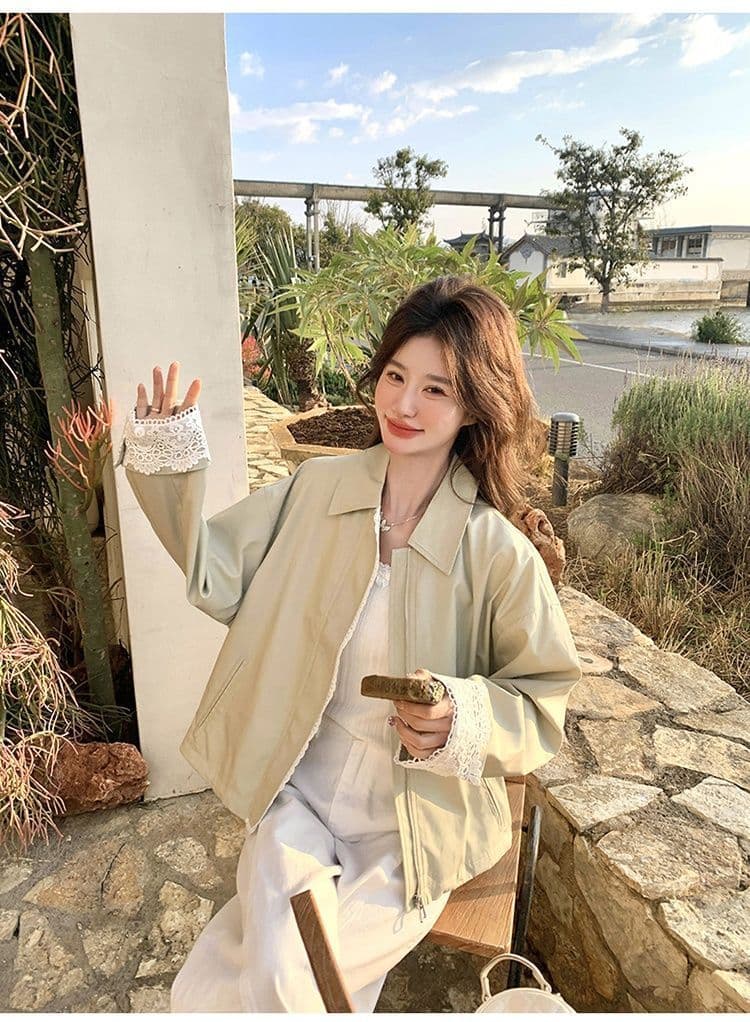 2026 레이스 조각 짧은 여성 코트 작은 키 봄 새로운 캐주얼 다용도 재킷 맨위 상세 이미지 4