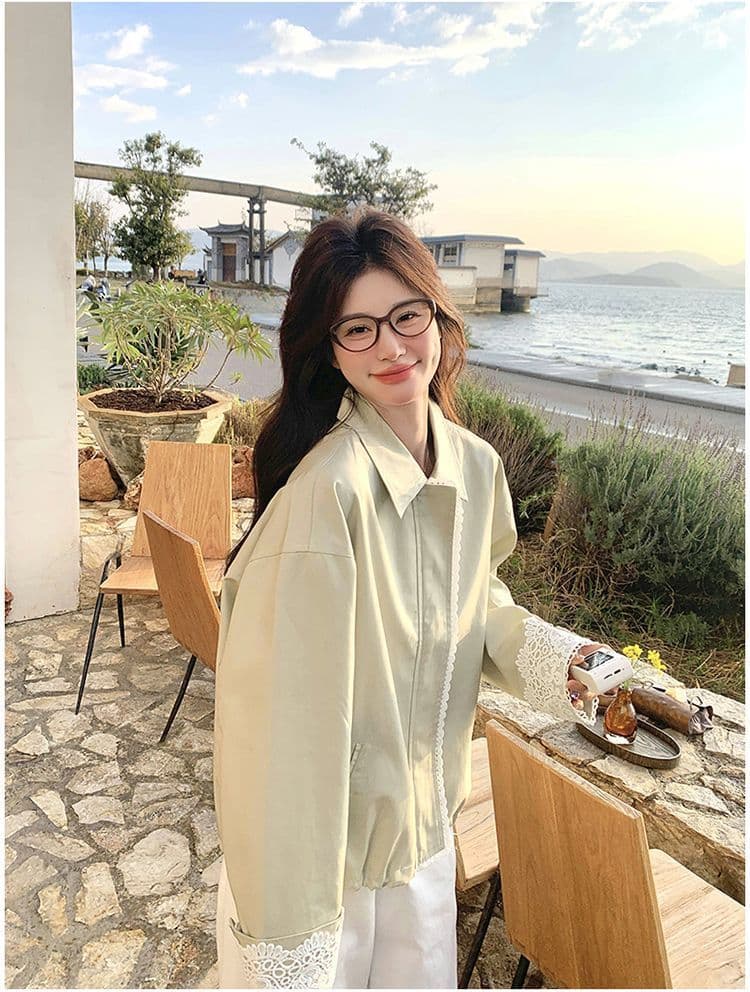 2026 레이스 조각 짧은 여성 코트 작은 키 봄 새로운 캐주얼 다용도 재킷 맨위 상세 이미지 5