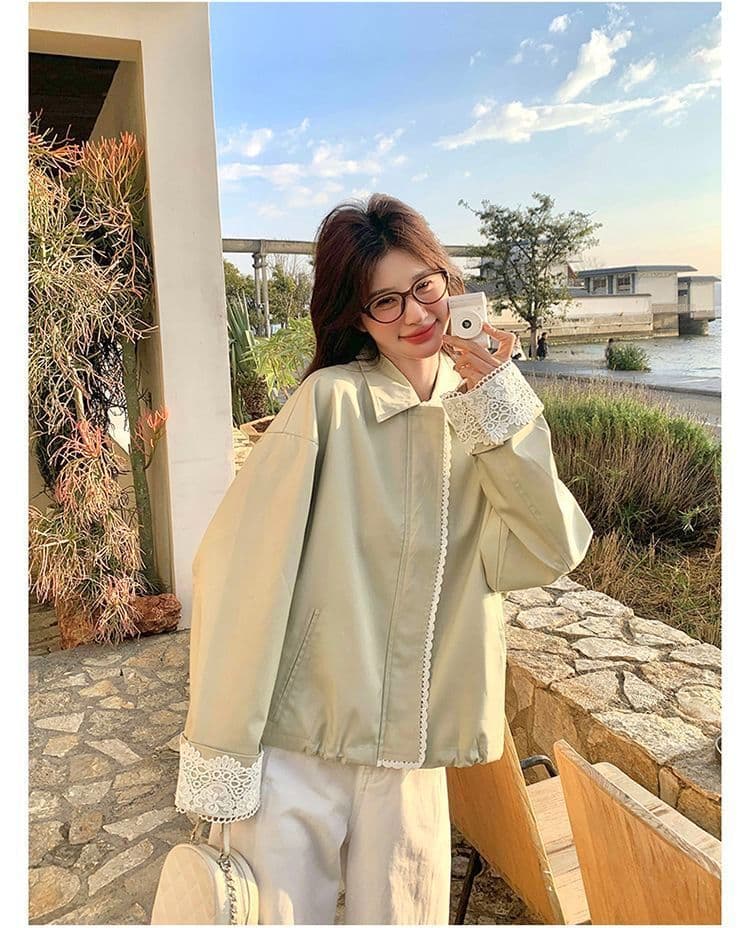 2026 레이스 조각 짧은 여성 코트 작은 키 봄 새로운 캐주얼 다용도 재킷 맨위 상세 이미지 8