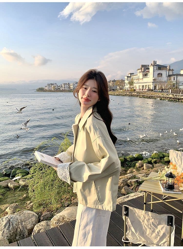 2026 레이스 조각 짧은 여성 코트 작은 키 봄 새로운 캐주얼 다용도 재킷 맨위 상세 이미지 22