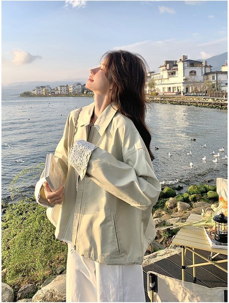 2026 레이스 조각 짧은 여성 코트 작은 키 봄 새로운 캐주얼 다용도 재킷 맨위 상세 이미지 23