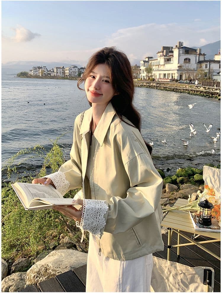 2026 레이스 조각 짧은 여성 코트 작은 키 봄 새로운 캐주얼 다용도 재킷 맨위 상세 이미지 24