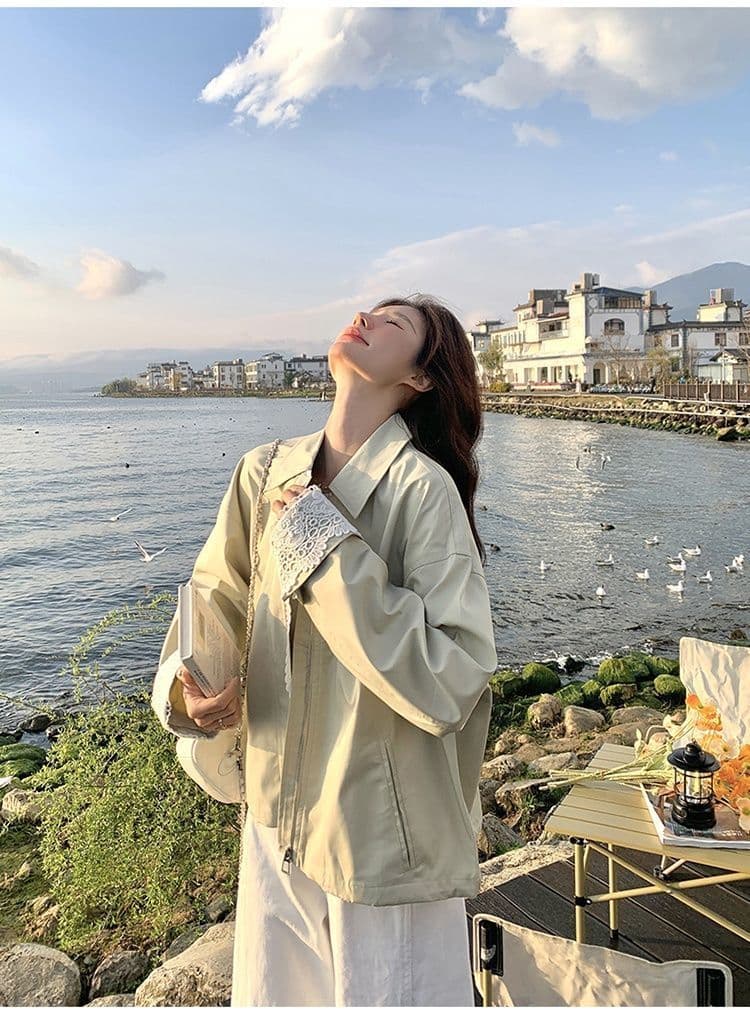 2026 레이스 조각 짧은 여성 코트 작은 키 봄 새로운 캐주얼 다용도 재킷 맨위 상세 이미지 25