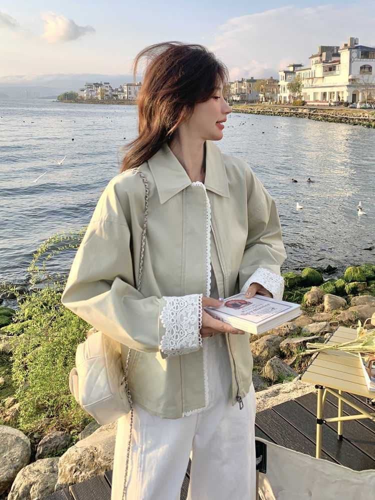 2026 레이스 조각 짧은 여성 코트 작은 키 봄 새로운 캐주얼 다용도 재킷 맨위 상세 이미지 32