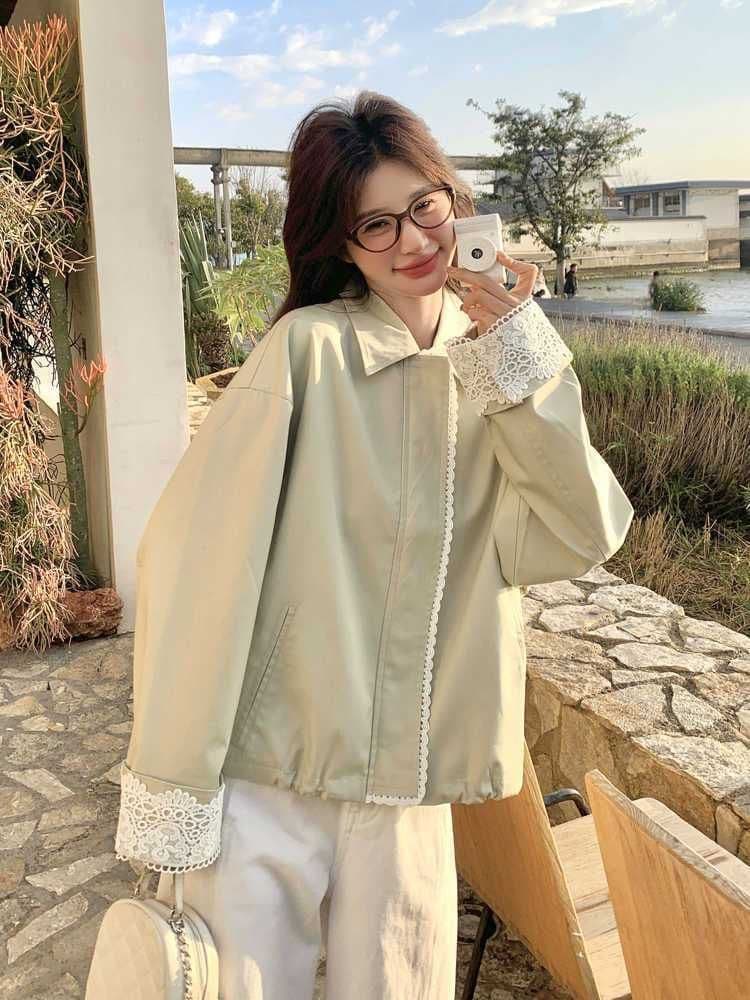 2026 레이스 조각 짧은 여성 코트 작은 키 봄 새로운 캐주얼 다용도 재킷 맨위 상세 이미지 33