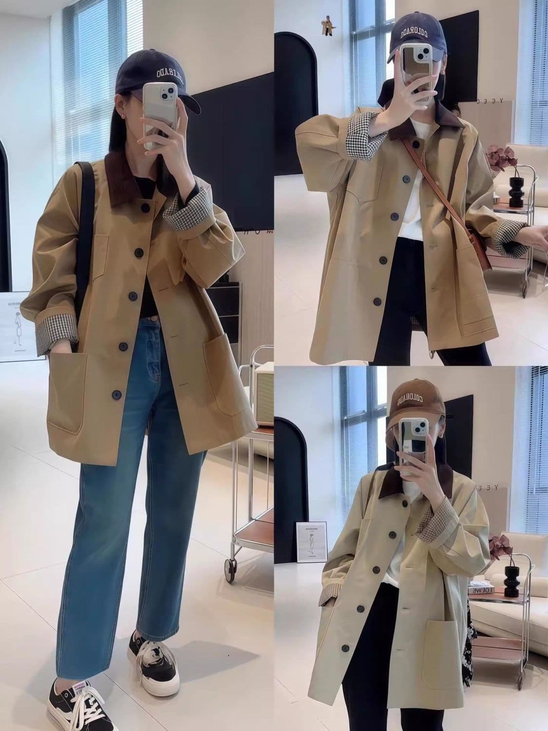 바람막이 여성 작은 키 중간 길이 캐주얼 고급 센스 배색 루즈핏 카키 색 재킷 봄 가을 상세 이미지 10