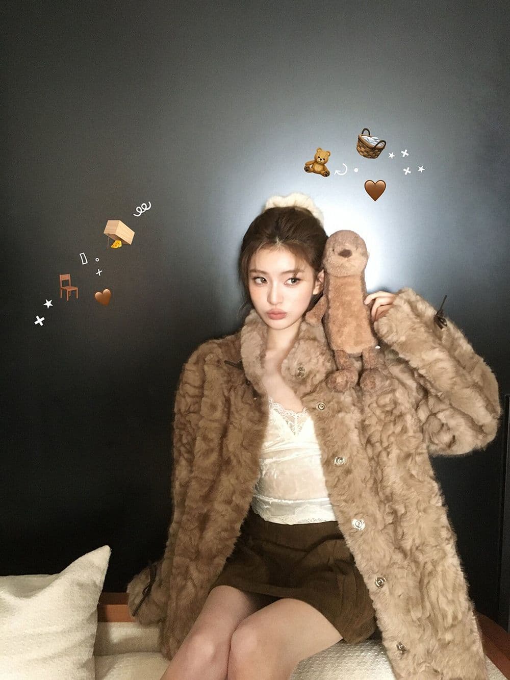 작은 곰 마음 스탠드 칼라 염색 포인터 환경 보호 피모 하나 여성 코트 겨울 느긋한 캐주얼 두꺼운 모피 코트