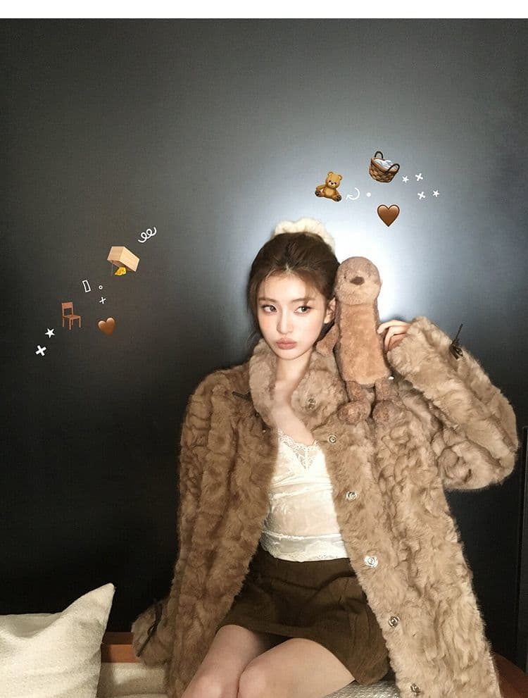 작은 곰 마음 스탠드 칼라 염색 포인터 환경 보호 피모 하나 여성 코트 겨울 느긋한 캐주얼 두꺼운 모피 코트 상세 이미지 4