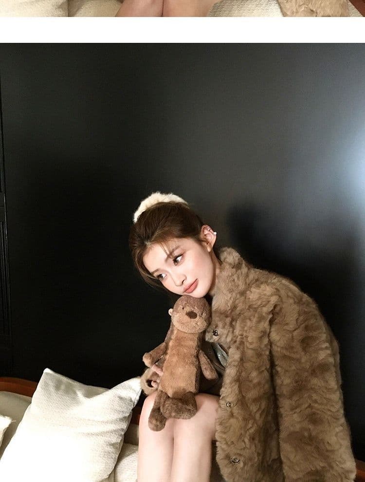 작은 곰 마음 스탠드 칼라 염색 포인터 환경 보호 피모 하나 여성 코트 겨울 느긋한 캐주얼 두꺼운 모피 코트 상세 이미지 5