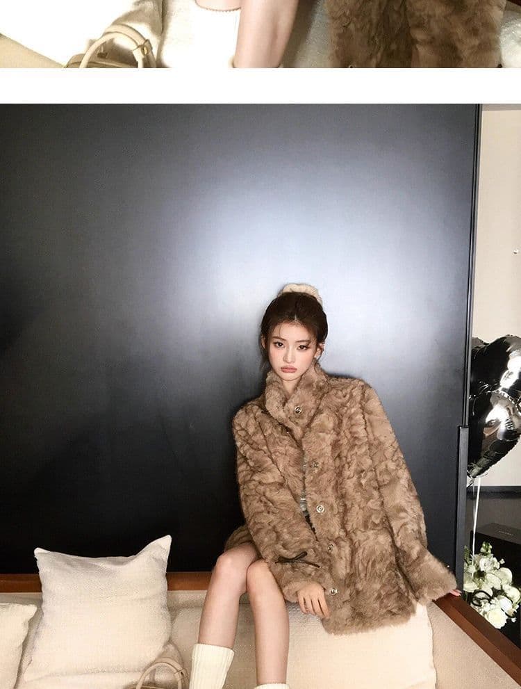 작은 곰 마음 스탠드 칼라 염색 포인터 환경 보호 피모 하나 여성 코트 겨울 느긋한 캐주얼 두꺼운 모피 코트 상세 이미지 6