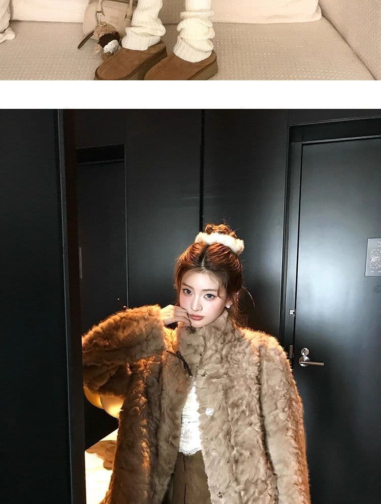 작은 곰 마음 스탠드 칼라 염색 포인터 환경 보호 피모 하나 여성 코트 겨울 느긋한 캐주얼 두꺼운 모피 코트 상세 이미지 7