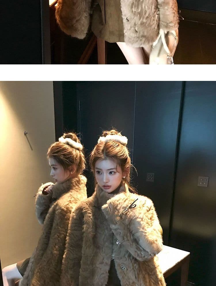 작은 곰 마음 스탠드 칼라 염색 포인터 환경 보호 피모 하나 여성 코트 겨울 느긋한 캐주얼 두꺼운 모피 코트 상세 이미지 8