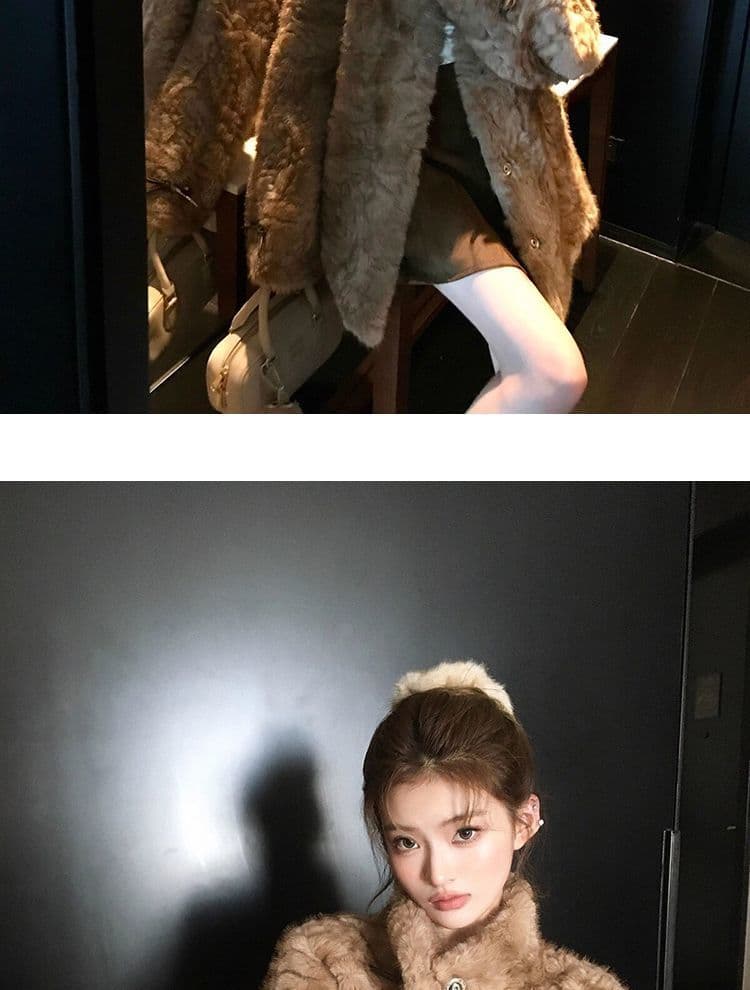 작은 곰 마음 스탠드 칼라 염색 포인터 환경 보호 피모 하나 여성 코트 겨울 느긋한 캐주얼 두꺼운 모피 코트 상세 이미지 11