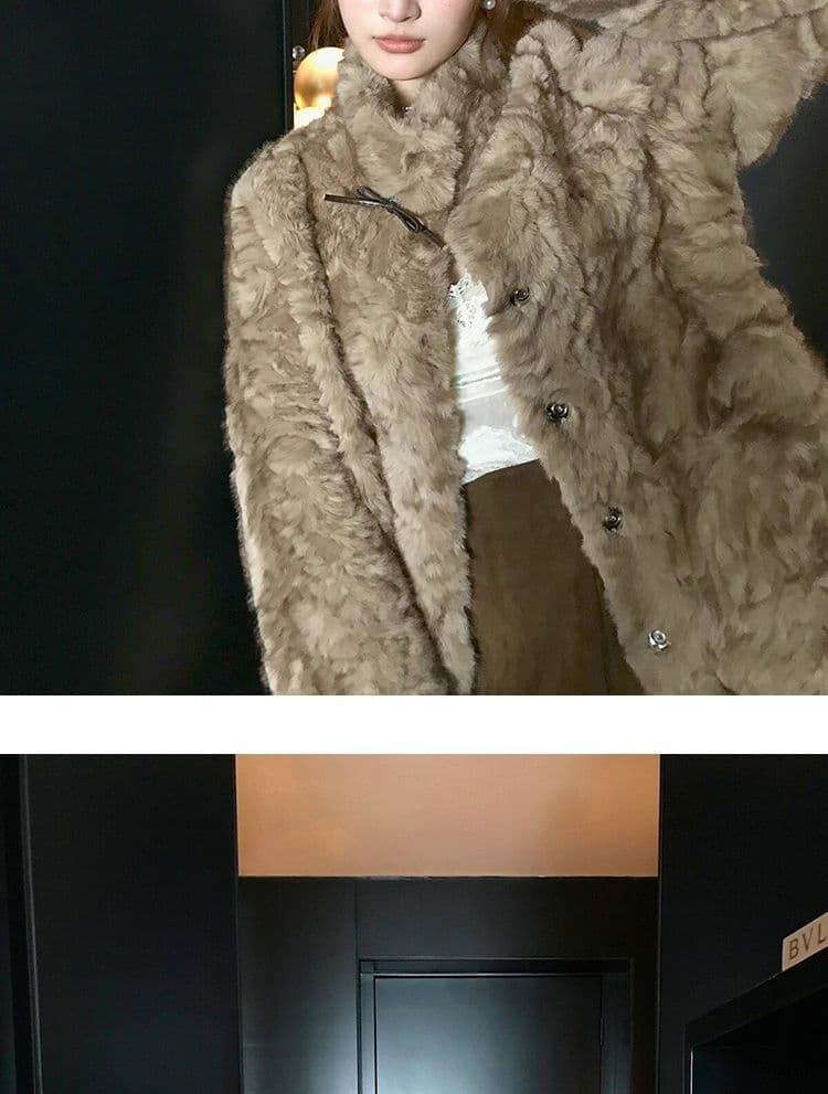 작은 곰 마음 스탠드 칼라 염색 포인터 환경 보호 피모 하나 여성 코트 겨울 느긋한 캐주얼 두꺼운 모피 코트 상세 이미지 14