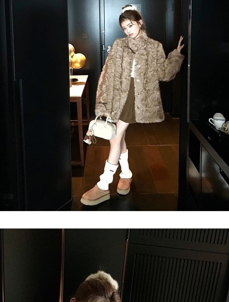 작은 곰 마음 스탠드 칼라 염색 포인터 환경 보호 피모 하나 여성 코트 겨울 느긋한 캐주얼 두꺼운 모피 코트 상세 이미지 15