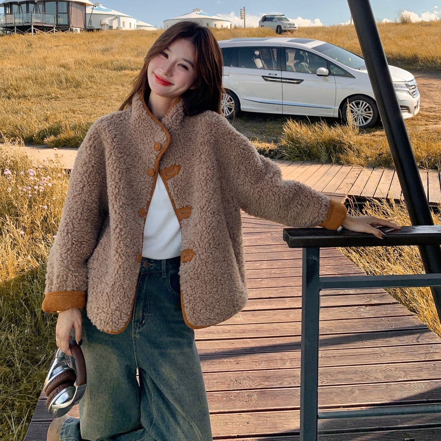 양면 착용 양털 여성 코트 가을 겨울 2025 새로운 작은 키 피모 하나 느긋한 바람 고유 한 디자인 센스 이미지 2