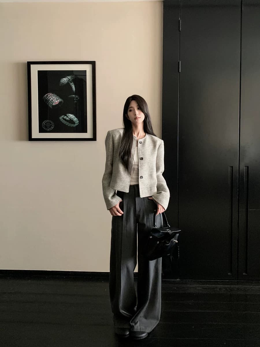 2026 봄 가을 영 새로운 패션 향기로운 재킷 품격 레트로 라운드 넥 단일 행 맨위 스트라이프 루즈핏 상세 이미지 1