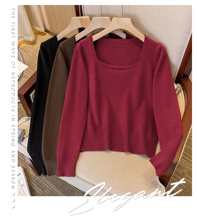 실사 빅 사이즈 가을 겨울 여성 의류 계절 새로운 한 부서 광장 칼라 디자인 미니멀리즘 다용도 슬림해 보이는 루즈핏 니트 맨위 상세 이미지 1