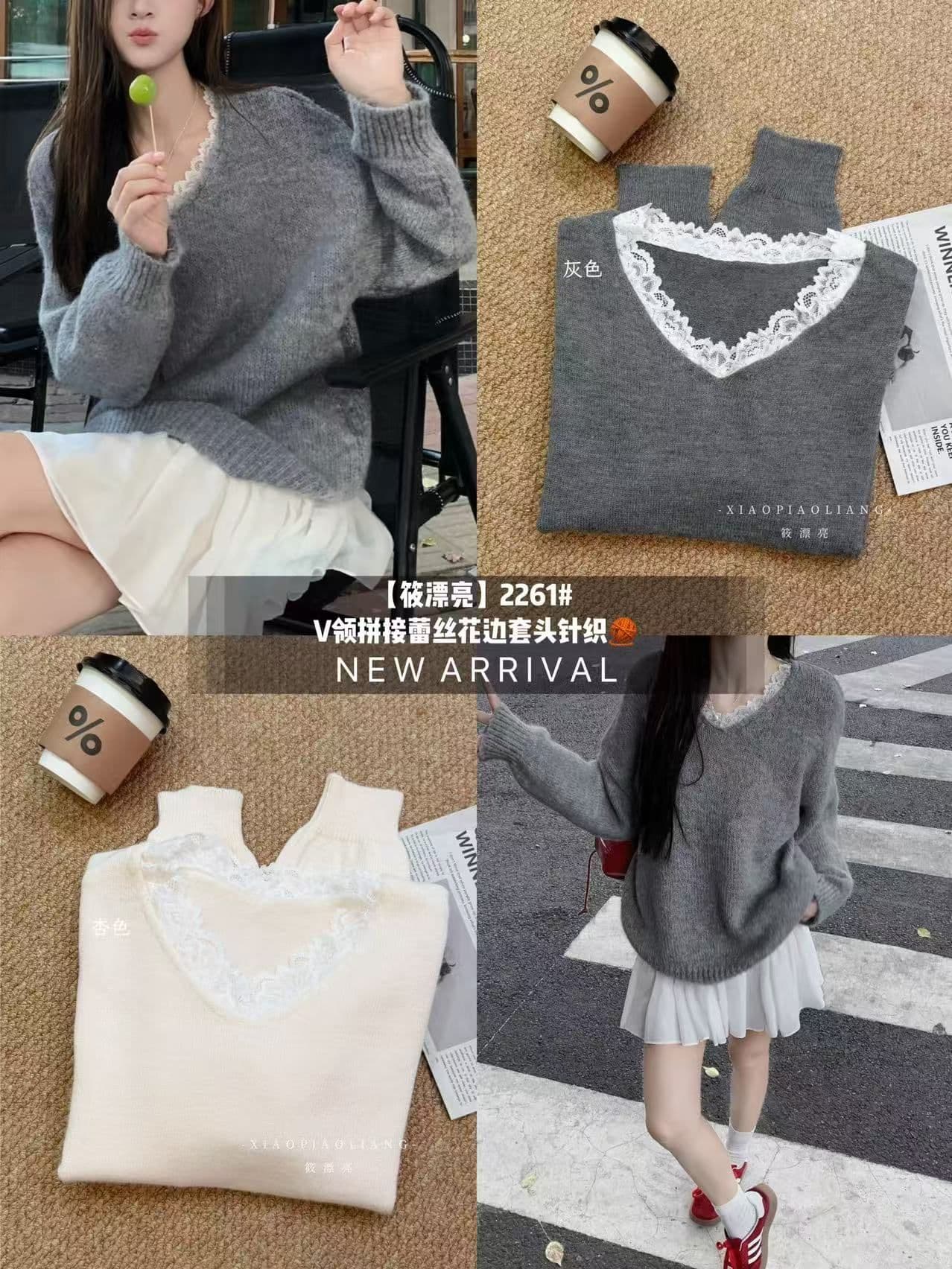 한 부서 레이스 조각 V넥 부드러운 찹쌀 스웨터 여자 겨울 새로운 달콤한 스타일 긴팔 기본 셔츠