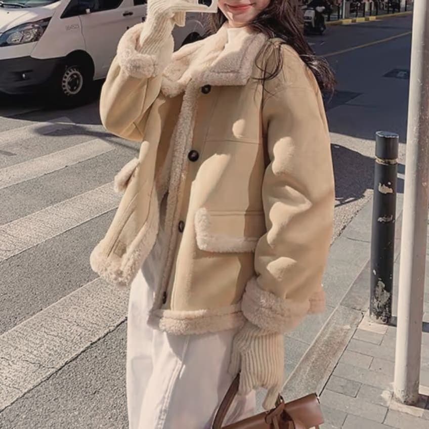 작은 키 피모 하나 털이 있는 재킷 겨울 고급 센스 양털 출퇴근 바람 다용도 맨위 상세 이미지 2