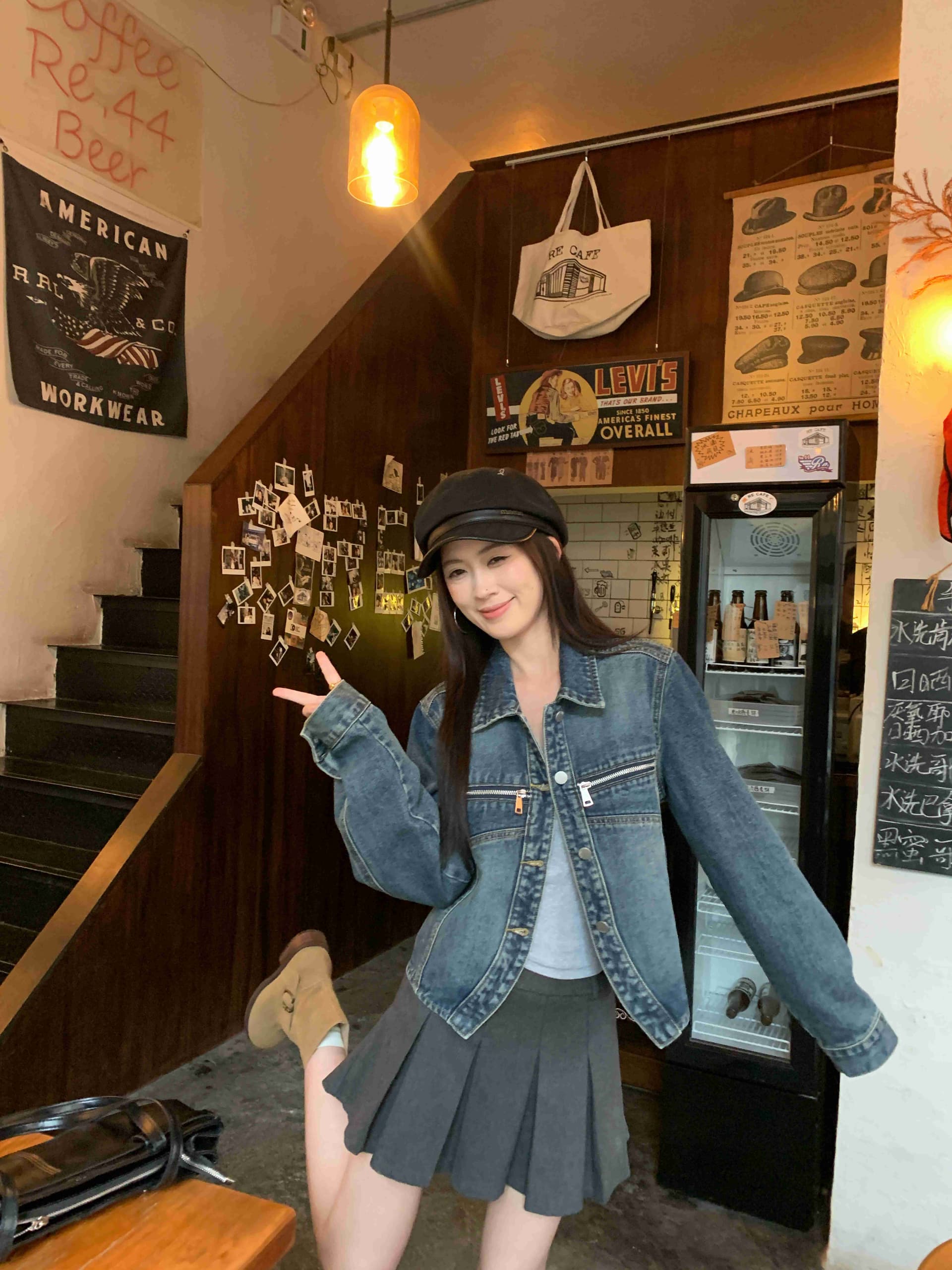 실사 한국 chic 봄 항구 바람 주머니 지퍼 워싱 데님 다용도 재킷 상세 이미지 10