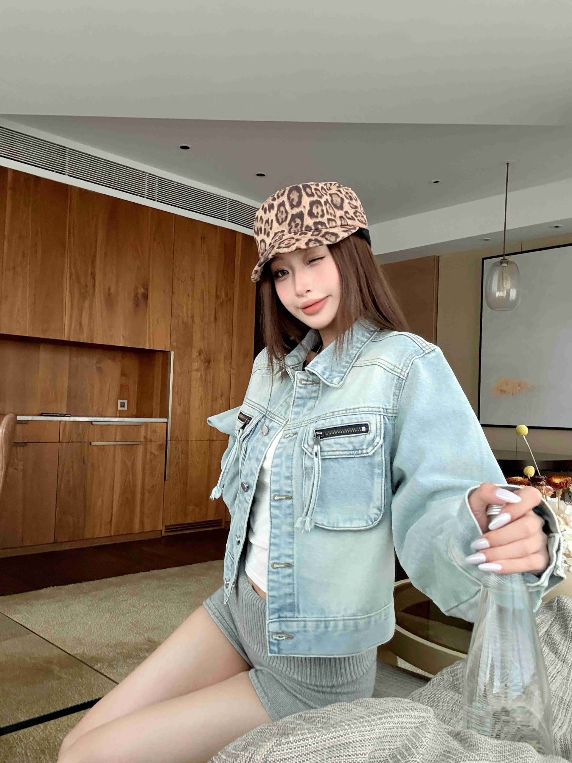 실사 워싱 블루 레트로 노스탤지어 데님 맨위 3 차원 주머니 트렌디 잘 생긴 짧은 외투 상세 이미지 11