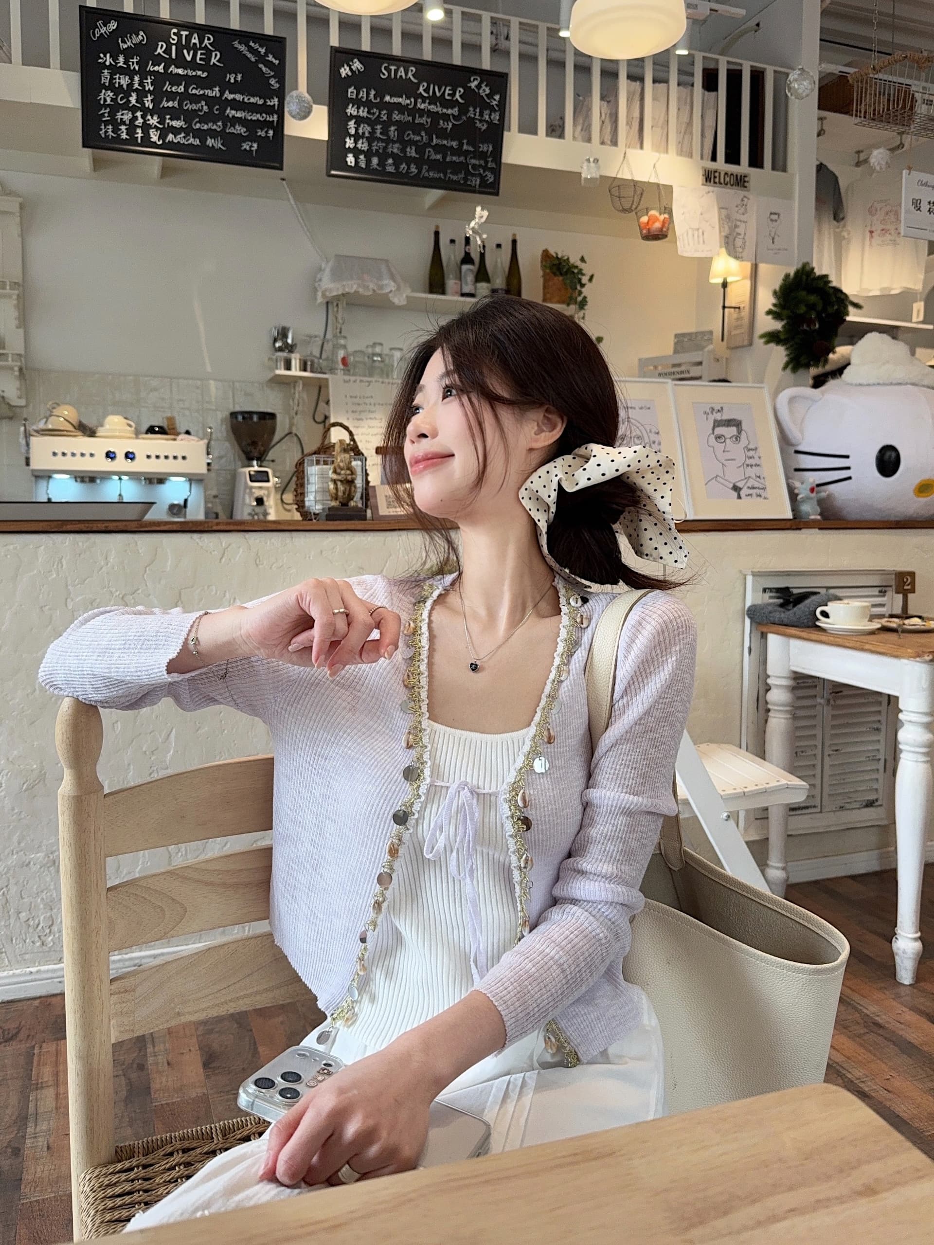 실사 자외선 차단 휴가 바람 니트 오픈 가디건 여성 봄 단색 몸매 가꾸기 쇼트 스타일 슬립 투피스 세트 상세 이미지 5