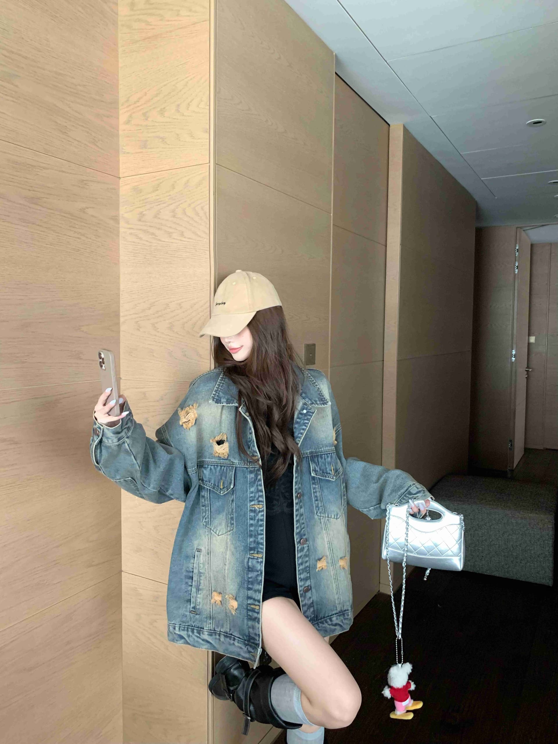 실사 아메리칸 레트로 봄 가을 루즈핏 찢어진 부분 워싱 데님 남자 친구 바람 커플 섹션 데님 재킷 상세 이미지 8