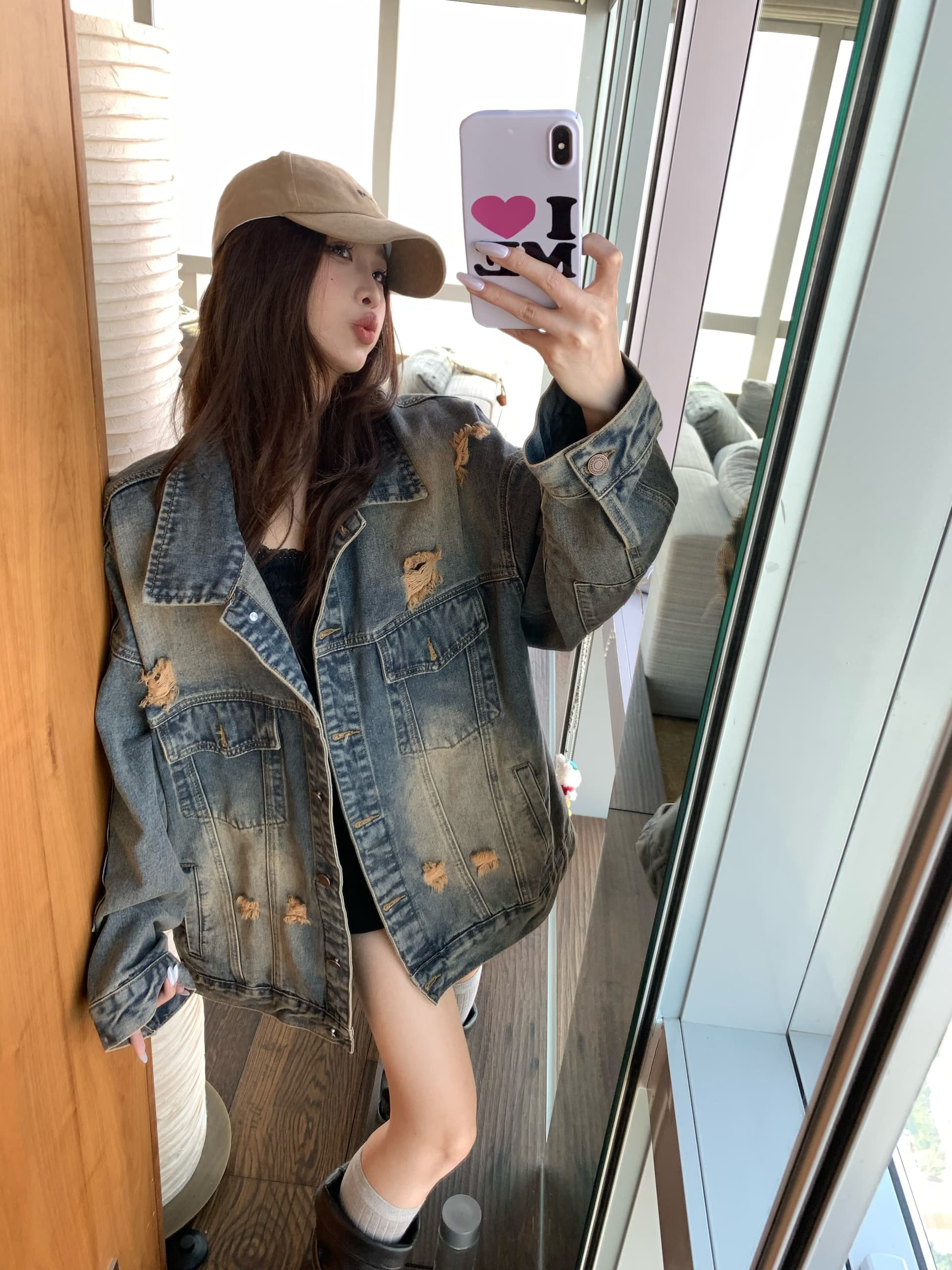 실사 아메리칸 레트로 봄 가을 루즈핏 찢어진 부분 워싱 데님 남자 친구 바람 커플 섹션 데님 재킷 상세 이미지 15