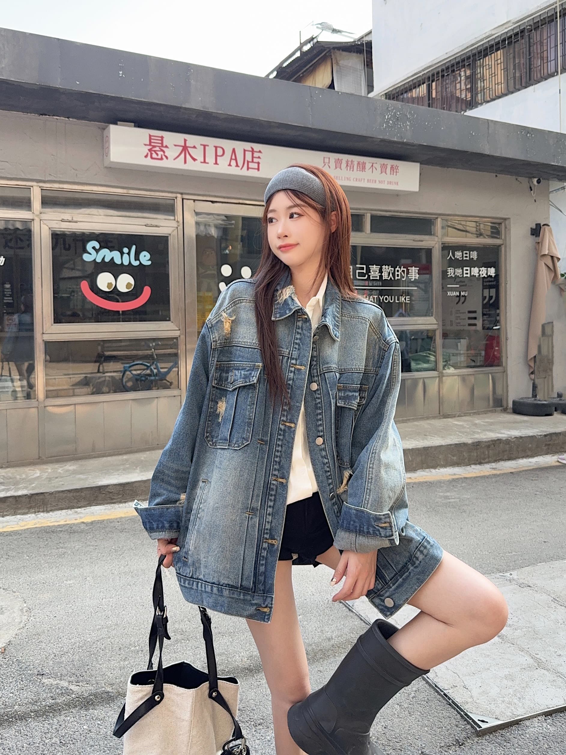실사 단 닝 데님 무거운 작업 공동 워싱 마 오래된 찢어진 부분 루즈핏 데님 재킷 상세 이미지 16