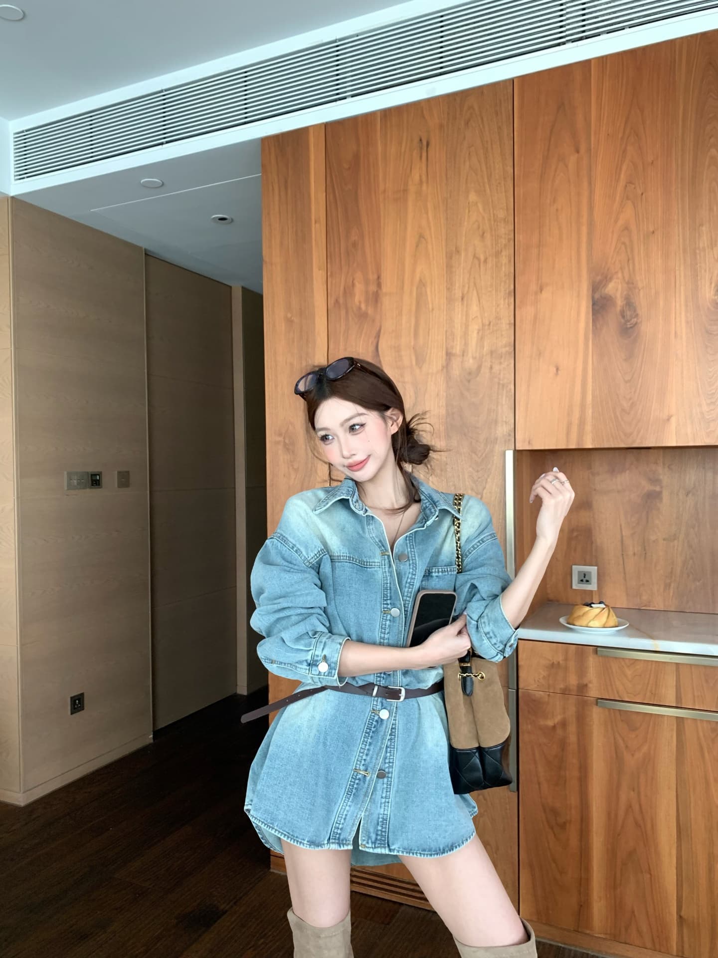 실사 레트로 워싱 루즈핏 셔츠 드레스 디자인 센스 데님 맨위 상세 이미지 6