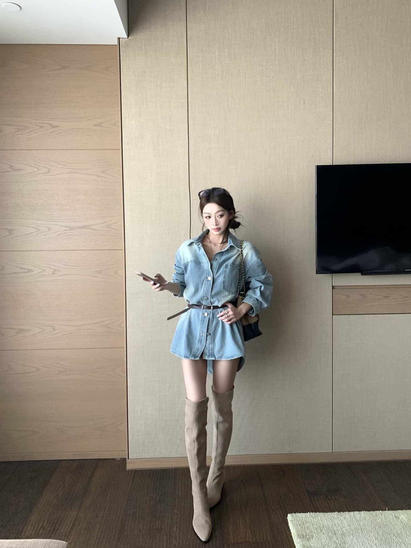 실사 레트로 워싱 루즈핏 셔츠 드레스 디자인 센스 데님 맨위 상세 이미지 12