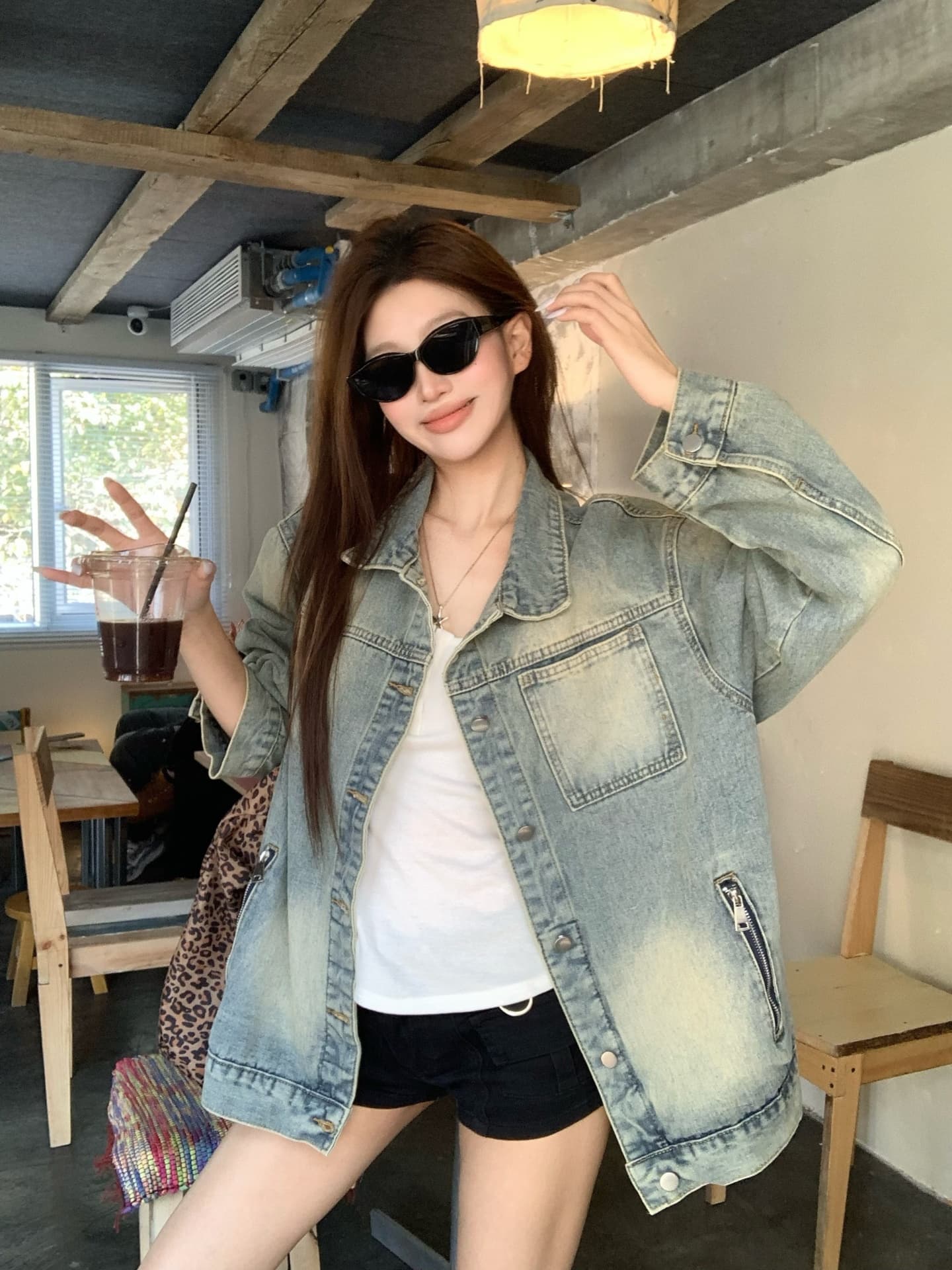 실사 레트로 아메리칸 지퍼 노스탤지어 루즈핏 데님 재킷 상세 이미지 7
