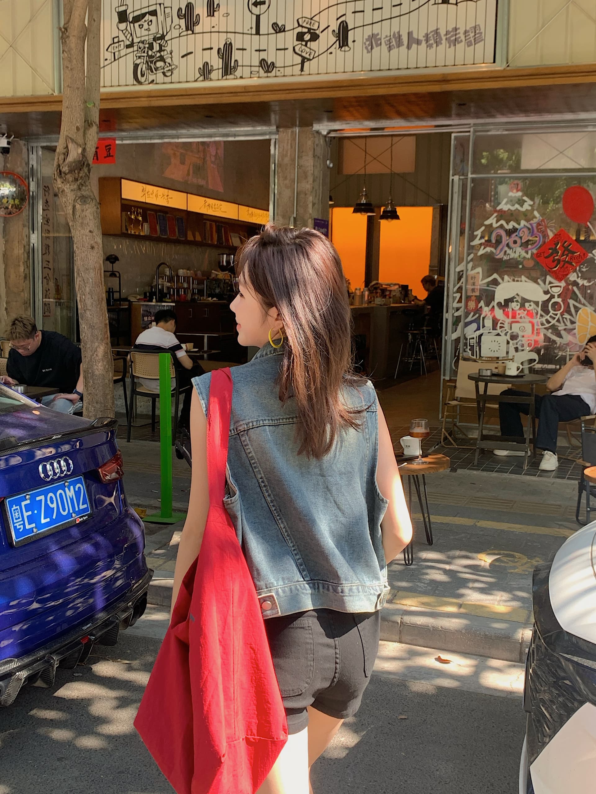 실사 한국 스타일 루즈핏 레트로 민소매 어깨 데님 베스트 상세 이미지 13