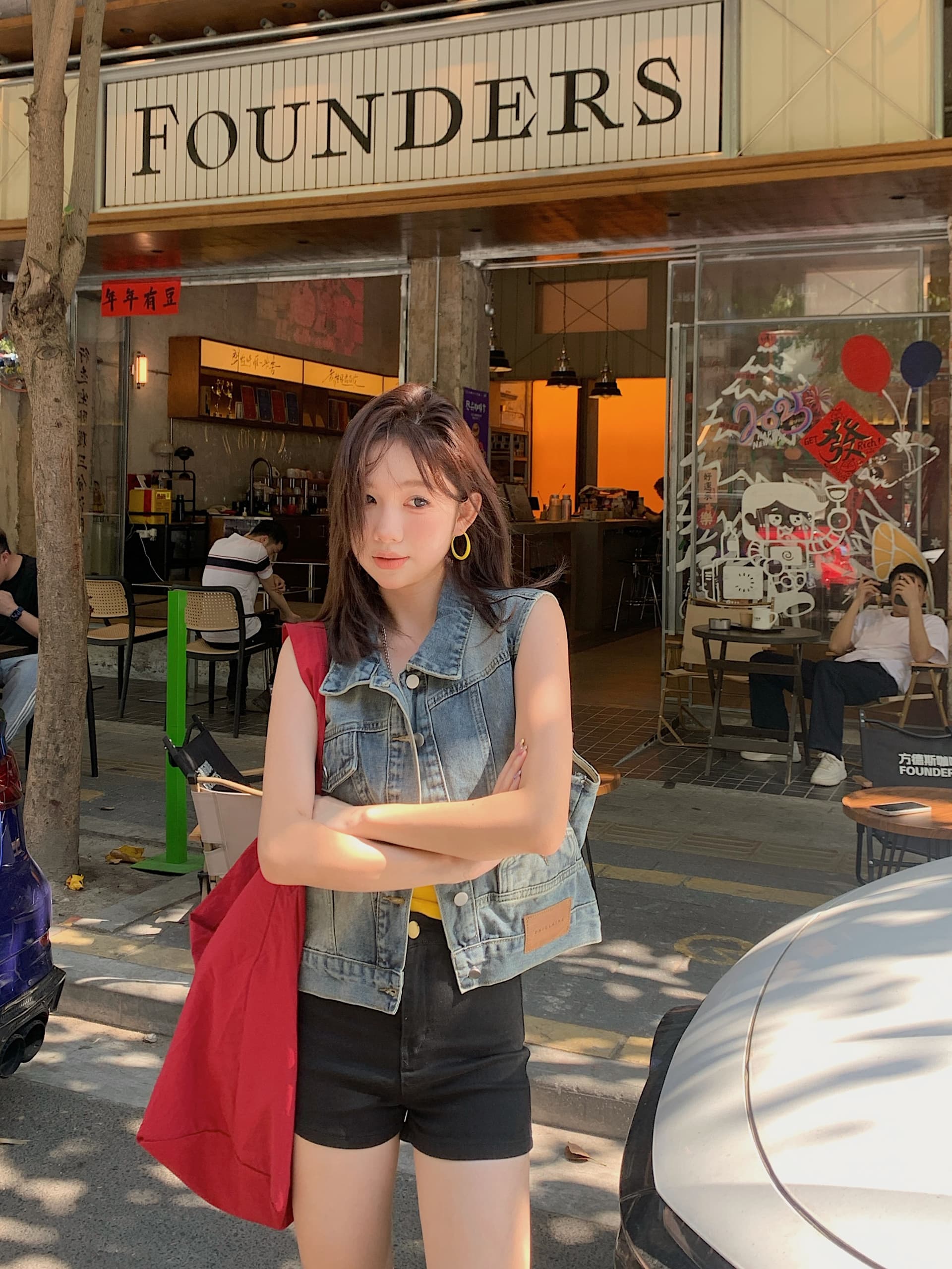 실사 한국 스타일 루즈핏 레트로 민소매 어깨 데님 베스트 상세 이미지 17